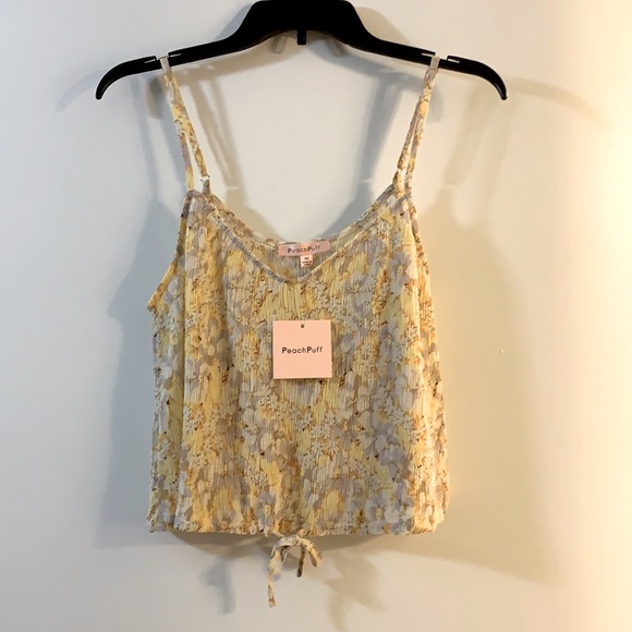 NWT Peach Puff Cropped Yellow/Tan Summer Blouse - Picture 1 of 6